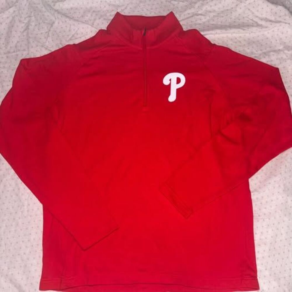 Philadelphia Phillies Red Quarter Zip Pullover Athletic Shirt Men's size L EUC